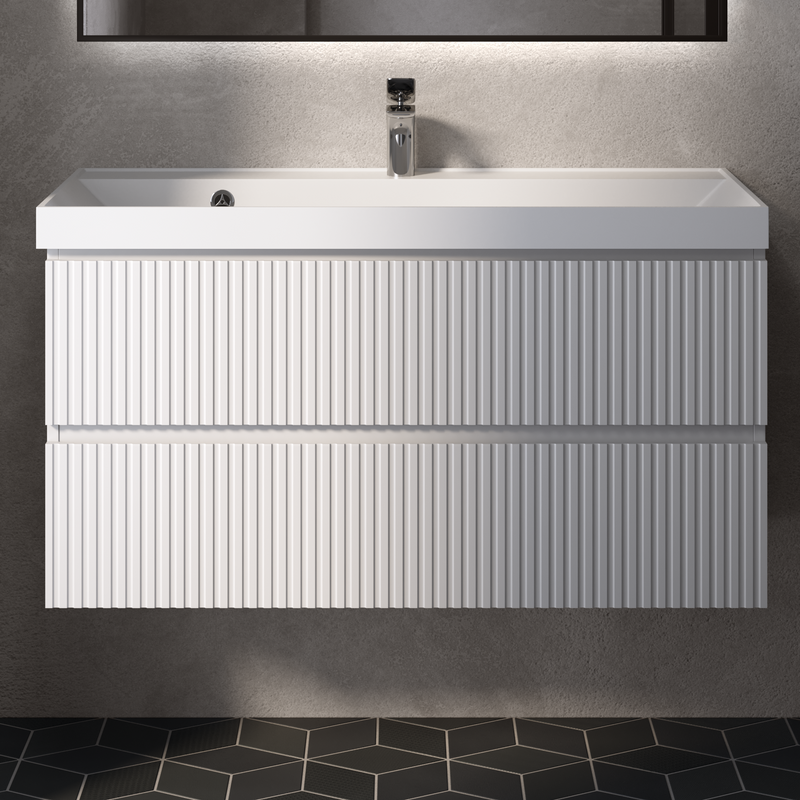 Тумба с раковиной AQUAme S1 100 подвесная, 2 ящика, белый глянец