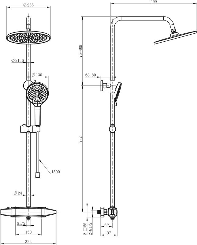 Душевая стойка Wonzon & Woghand WW-B3035-A1-BG брашированное золото