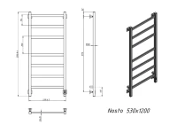 Полотенцесушитель электрический Grota Nosto 530х1200 RAL9016 EL 120x55 см, подключение справа, слева, скрытое подключение справа, матовый белый, лесенка, из стали