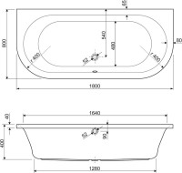 Акриловая ванна Cezares Metauro wall W37 180x80 см, пристенная, белая, овальная, с каркасом