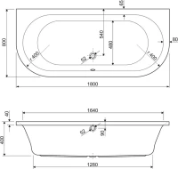 Акриловая ванна Cezares Metauro wall W37 180x80 см, пристенная, белая, овальная, с каркасом