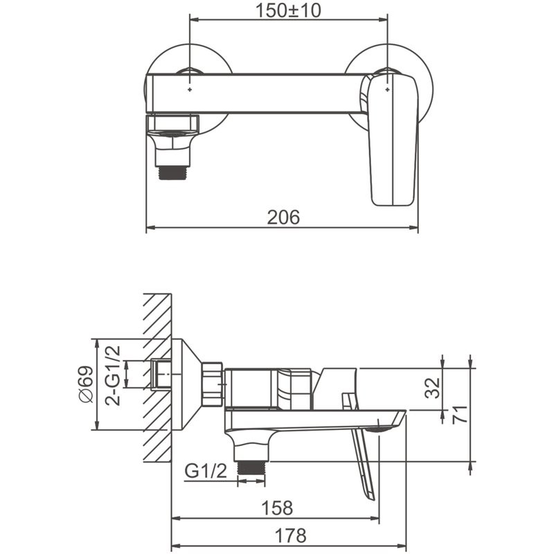 Смеситель для ванны с душем BELZ B715 B60715 хром