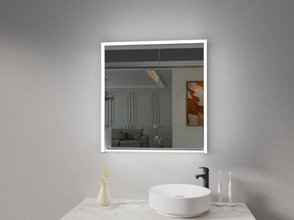 Зеркальный шкаф Esbano ES-3828D 80х85 см для ванной с инфракрасным выключателем, с подогревом большой дверки, с крючком для фена, с LED-подсветкой корпуса и внутренней подсветкой двух отделов