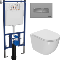 Комплект Унитаз подвесной Bauedge Bau Dream Hurricane-2 безободковый, с микролифтом, белый + Инсталляция DIWO + Кнопка 7321 хром матовый