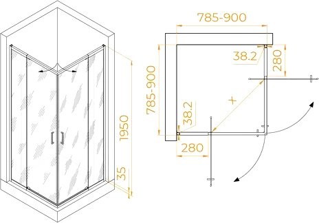 Душевой уголок RGW Passage PA-038 80x80 см, профиль хром, стекло прозрачное
