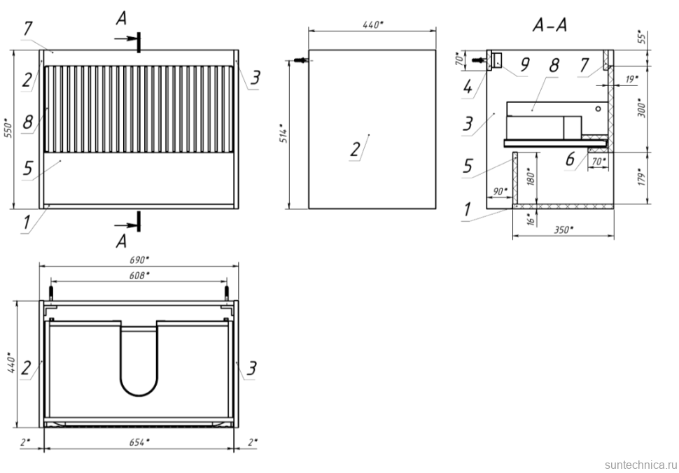 Тумба с раковиной Belux Долли НП 70-01 подвесная, дуб Денвер, глянцевый белый