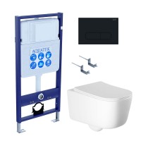 Комплект Унитаз подвесной AQUATEK Лугано AQ2002-00 безободковый, с микролифтом + Инсталляция Standard INS-0000012 + Комплект креплений KKI-0000002 + Кнопка KDI-0000017 матовый черный