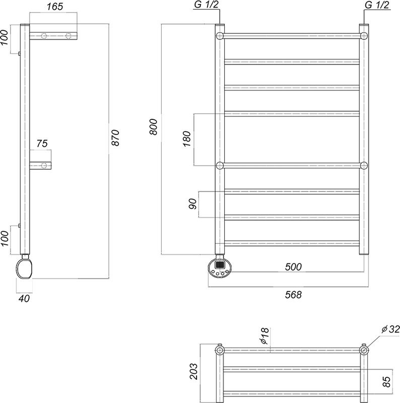Полотенцесушитель электрический Domoterm Медея сп2 П8 50x80 EL, хром, L
