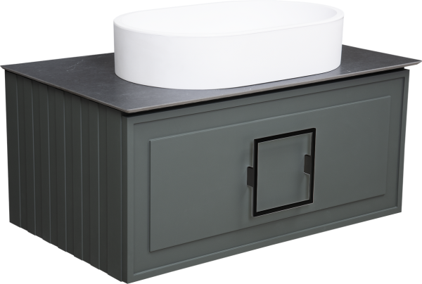 Тумба с раковиной La Fenice Cubo 80 подвесная, grigio, ручка черная, столешница черный мрамор, раковина белая матовая