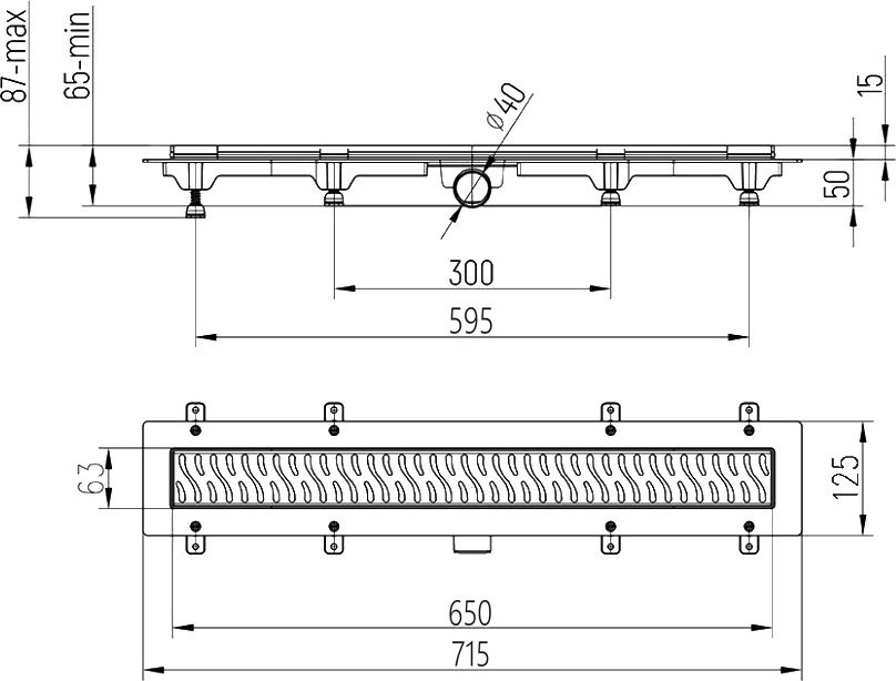 Душевой трап (лоток) MCH Chudej Harmony CH650H 65 см, решетка хром, с сифоном