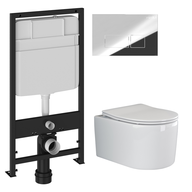 Комплект Унитаз подвесной Ceramicanova Moments CN3003 с микролифтом, безободковый + Инсталляция EWRIKA ProLT 0026-2020 + Кнопка 0041 хром