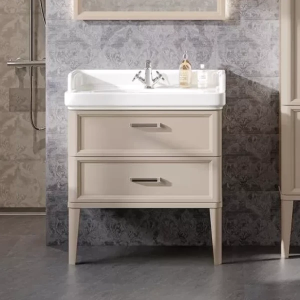 Тумба под раковину без столешницы KERAMA MARAZZI Pompei 80 напольная, с 2 ящиками, камео бежевый глянцевый