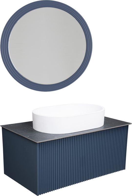 Мебель для ванной комнаты La Fenice Terra 80 синяя, черная столешница, матовая раковина