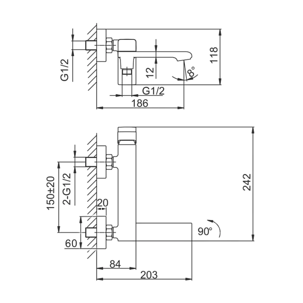 Смеситель для ванны с душем Frap H84 F3284-6 черный