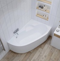 Акриловая ванна Lavinia Boho Bell Pro R 150x100 см, угловая, правая, встраиваемая, белая, асимметричная, с каркасом, с сиденьем, подголовник справа