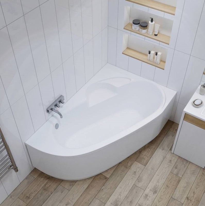 Акриловая ванна Lavinia Boho Bell Pro R 150x100 см, угловая, правая, встраиваемая, белая, асимметричная, с каркасом, с сиденьем, подголовник справа