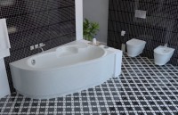 Акриловая ванна Lavinia Boho Bell Pro R 150x100 см, угловая, правая, встраиваемая, белая, асимметричная, с каркасом, с сиденьем, подголовник справа
