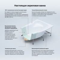 Акриловая ванна Lavinia Boho Bell Pro R 150x100 см, угловая, правая, встраиваемая, белая, асимметричная, с каркасом, с сиденьем, подголовник справа