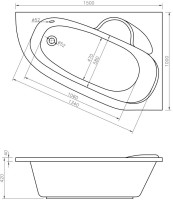 Акриловая ванна Lavinia Boho Bell Pro R 150x100 см, угловая, правая, встраиваемая, белая, асимметричная, с каркасом, с сиденьем, подголовник справа
