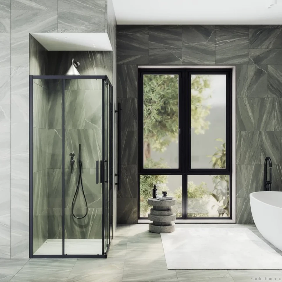 Душевой уголок Maybahglass MGY-1323-6 90 см, профиль черный, стекло прозрачное