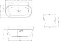 Акриловая ванна Abber AB9209MW 170x80 см, отдельностоящая, белая матовая, овальная, с каркасом, со сливом-переливом