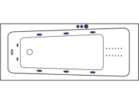 Акриловая ванна Excellent Ava Smart Nano 160x70 см, встраиваемая, с гидромассажем, белая, с каркасом, со сливом-переливом, фурнитура золото