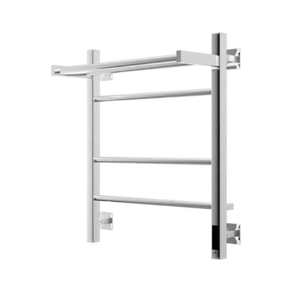 Полотенцесушитель электрический Grota Alto 530х600 NP EL 60x55 см, подключение справа, слева, скрытое подключение справа, глянцевый хром, лесенка, с полкой