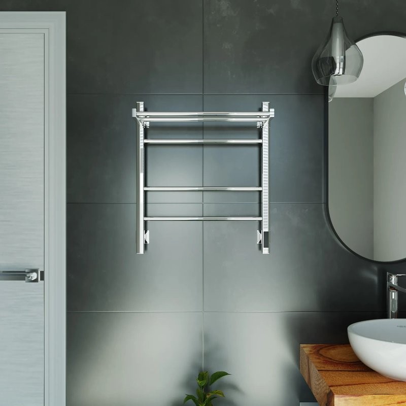 Полотенцесушитель электрический Grota Alto 530х600 NP EL 60x55 см, подключение справа, слева, скрытое подключение справа, глянцевый хром, лесенка, с полкой