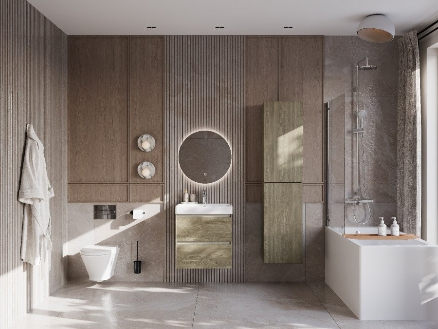 Тумба с раковиной Roca Ona 60 темный вяз, раковина ZRU9307561