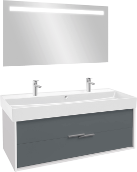 Мебель для ванной Jacob Delafon Vivienne 120 белая блестящая, серый матовый, раковина белая матовая