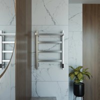 Полотенцесушитель электрический Grota Lore 430х600 NM EL 60x45 см, подключение справа, слева, скрытое подключение справа, матовый хром, лесенка, с полкой