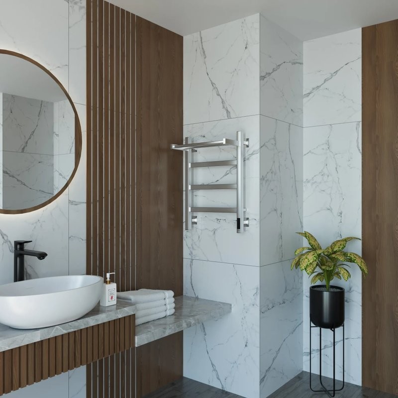 Полотенцесушитель электрический Grota Lore 430х600 NM EL 60x45 см, подключение справа, слева, скрытое подключение справа, матовый хром, лесенка, с полкой