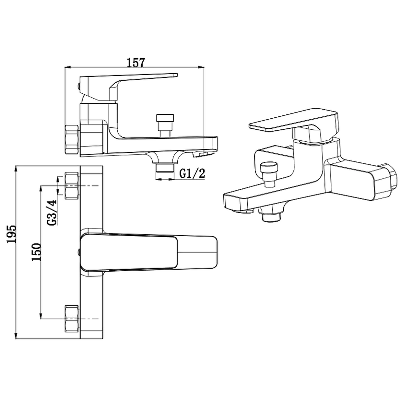 Смеситель для ванны с душем Splendy Self SE203N2K215CR хром