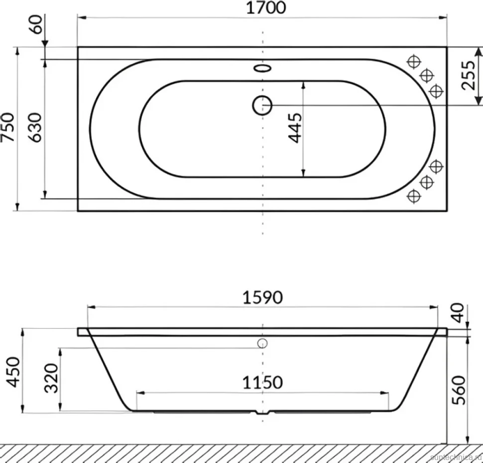 Акриловая ванна Excellent Oceana Nano 170x75 см, встраиваемая, с гидромассажем, белая, с каркасом, со сливом-переливом, фурнитура золото