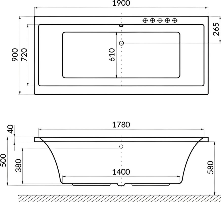 Акриловая ванна Excellent Pryzmat Nano 190x90 см, встраиваемая, с гидромассажем, белая, с каркасом, со сливом-переливом, фурнитура золото