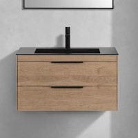 Тумба с раковиной Vincea Chiara 2D 80, 2 ящика, натуральный дуб, с черной раковиной