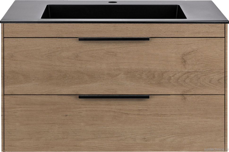 Тумба с раковиной Vincea Chiara 2D 80, 2 ящика, натуральный дуб, с черной раковиной