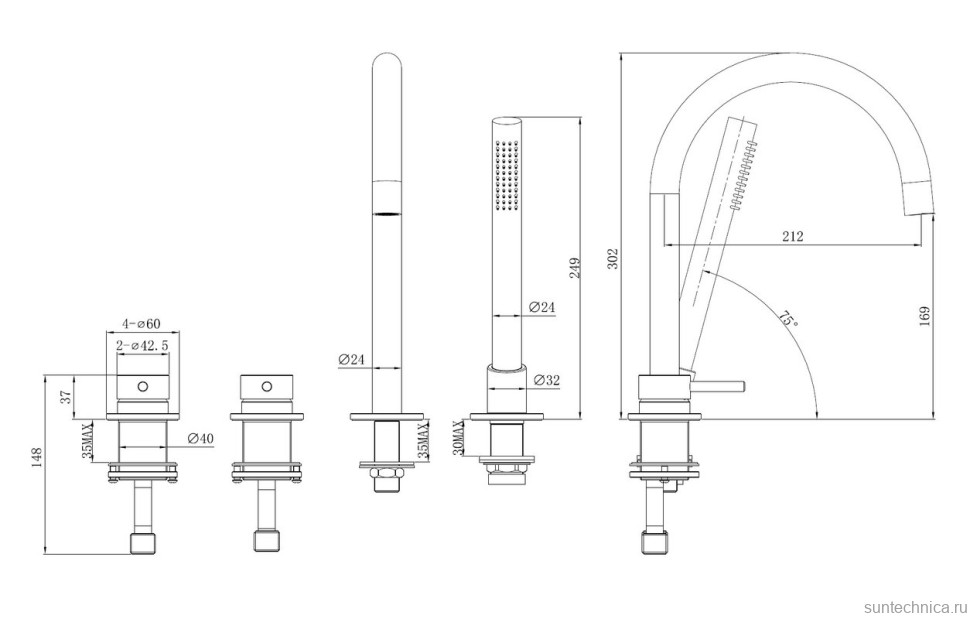 Смеситель на борт ванны Abber Perfekte 316 AF8113BG брашированное золото