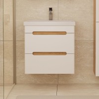 Тумба с раковиной SanStar Diva 50 подвесная, матовая белая, дуб вотан, раковина Moduo 50