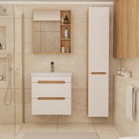 Тумба с раковиной SanStar Diva 50 подвесная, матовая белая, дуб вотан, раковина Moduo 50