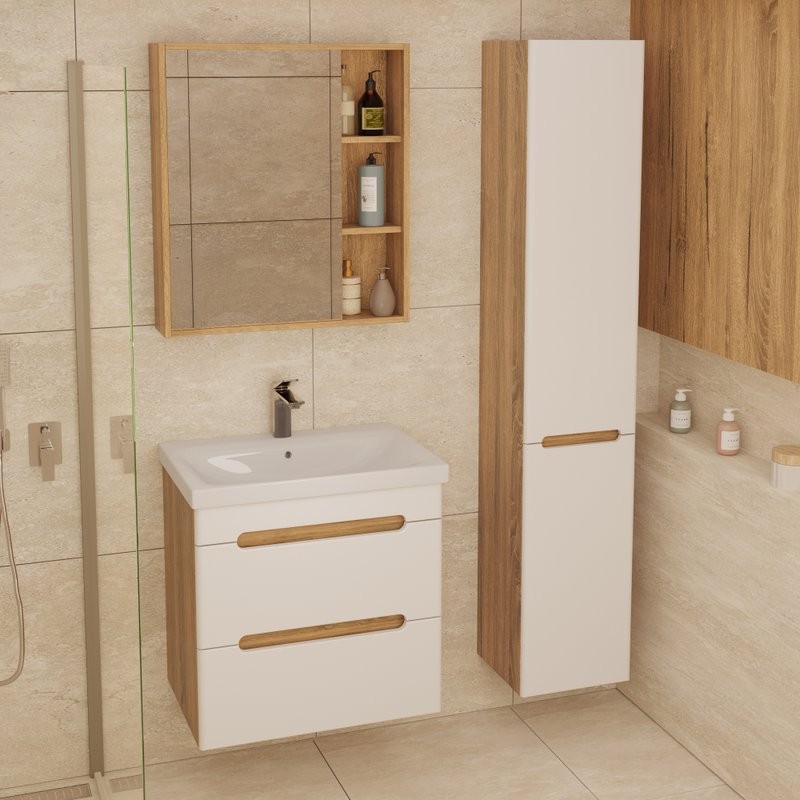 Тумба с раковиной SanStar Diva 50 подвесная, матовая белая, дуб вотан, раковина Moduo 50