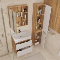 Тумба с раковиной SanStar Diva 50 подвесная, матовая белая, дуб вотан, раковина Moduo 50