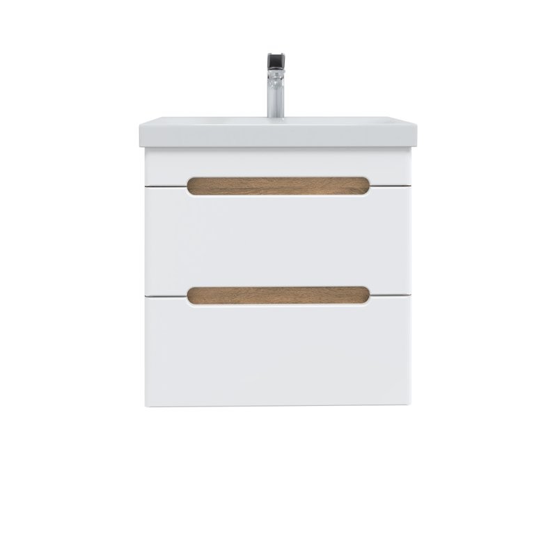 Тумба с раковиной SanStar Diva 50 подвесная, матовая белая, дуб вотан, раковина Moduo 50