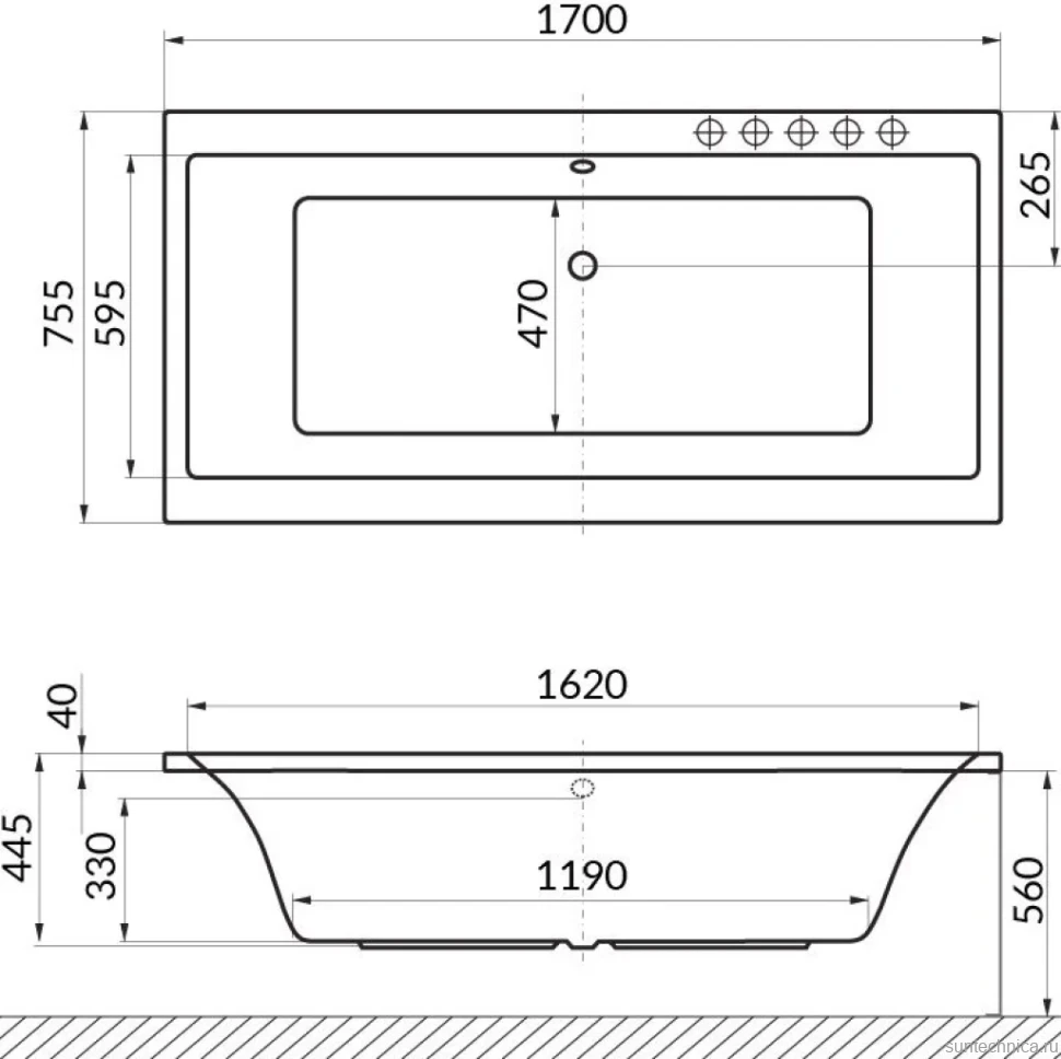 Акриловая ванна Excellent Pryzmat 170x75 см, встраиваемая, белая, на ножках
