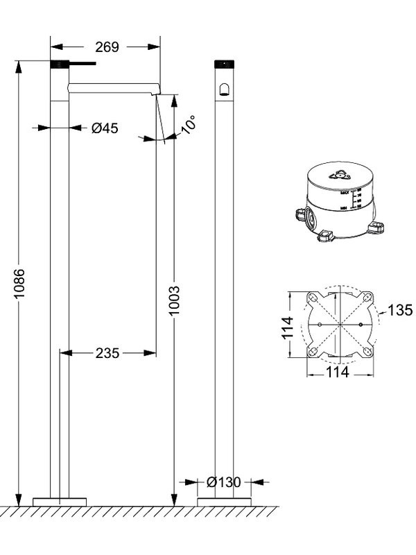 Напольный смеситель для раковины Vincea Rim VFBF-2R1GM вороненая сталь
