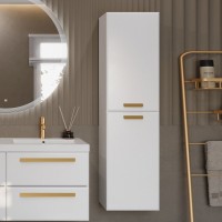 Шкаф пенал для ванной Cezares Eco 40 универсальный ручки сатиновое золото, bianco lucido