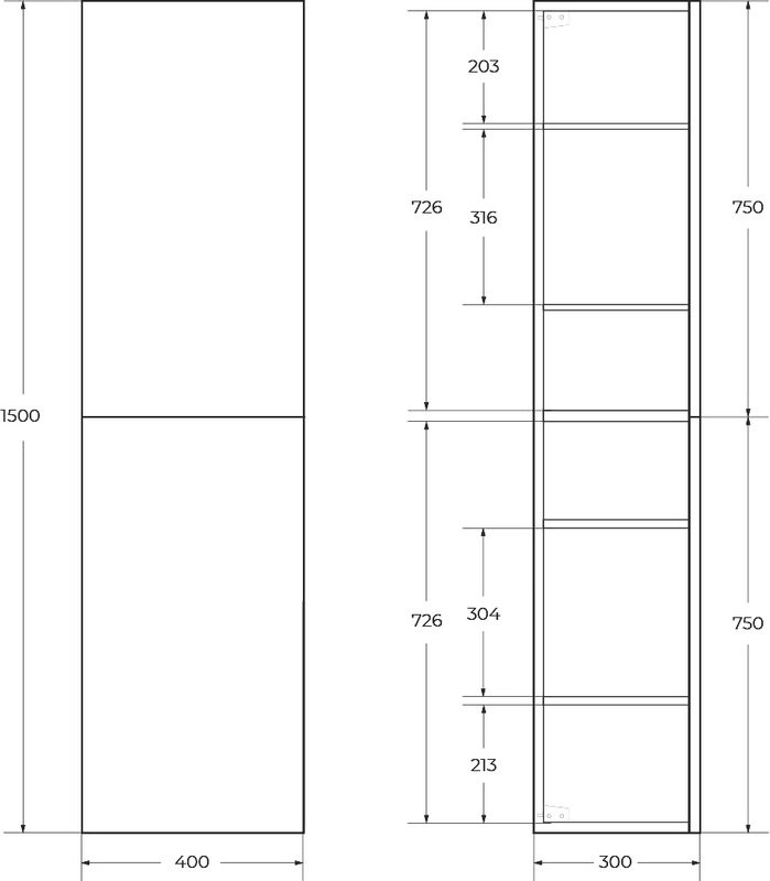 Шкаф пенал для ванной Cezares Eco 40 универсальный ручки сатиновое золото, bianco lucido