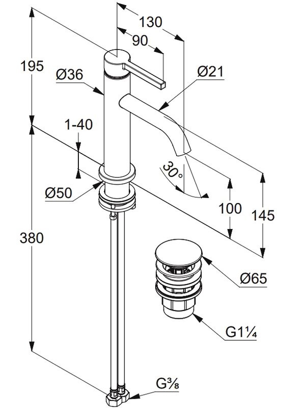 Смеситель для раковины Kludi Nova Fonte Pura 20289N015 с донным клапаном, брашированное золото PVD