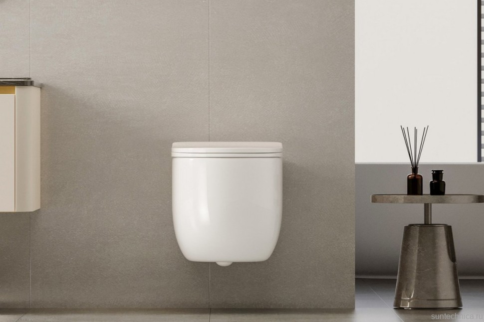 Унитаз подвесной Abber Bequem AC1104TN безободковый, с микролифтом, белый