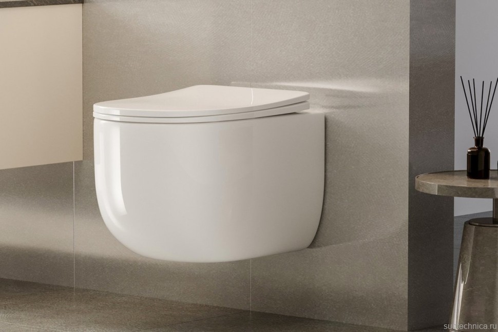 Унитаз подвесной Abber Bequem AC1104TN безободковый, с микролифтом, белый